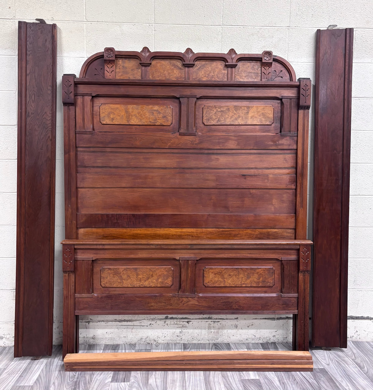 Antique Full Size Victorian Eastlake Monumental Carved Walnut Bed