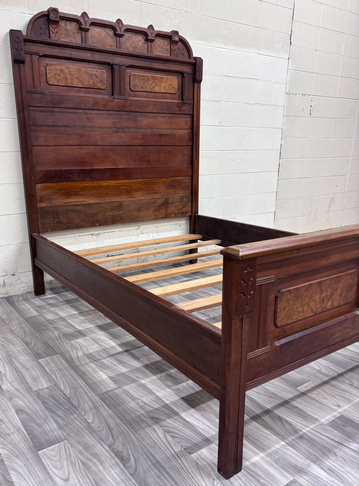 Antique Full Size Victorian Eastlake Monumental Carved Walnut Bed