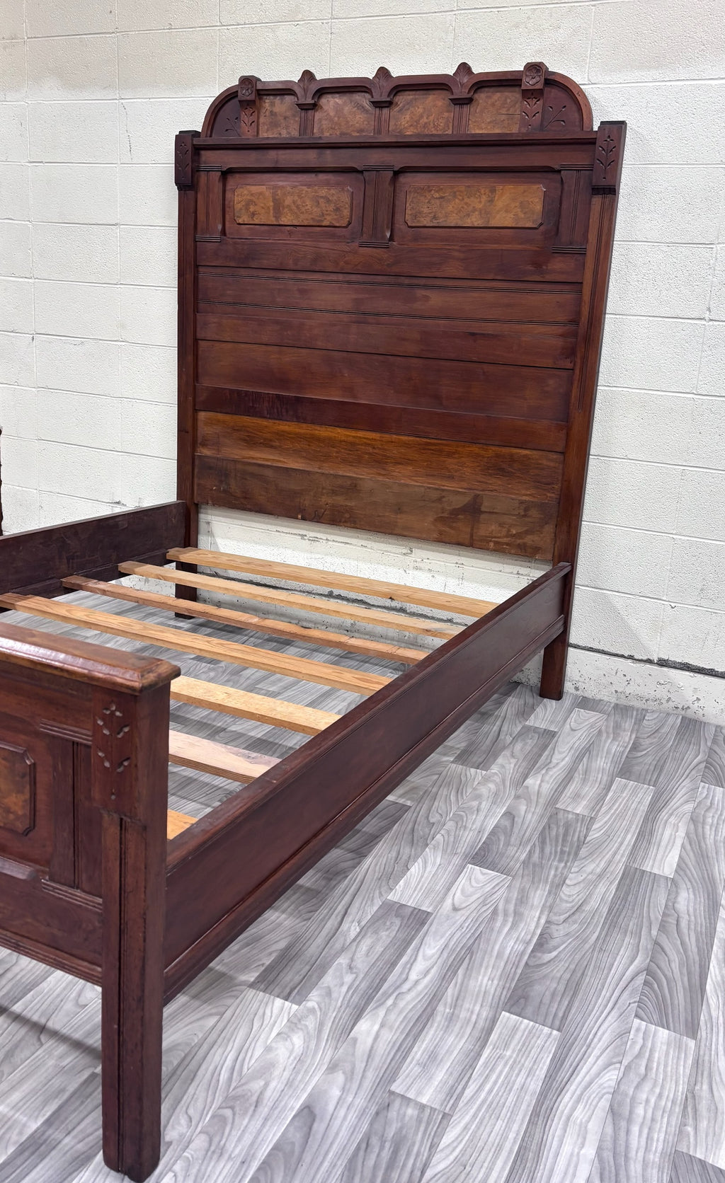 Antique Full Size Victorian Eastlake Monumental Carved Walnut Bed