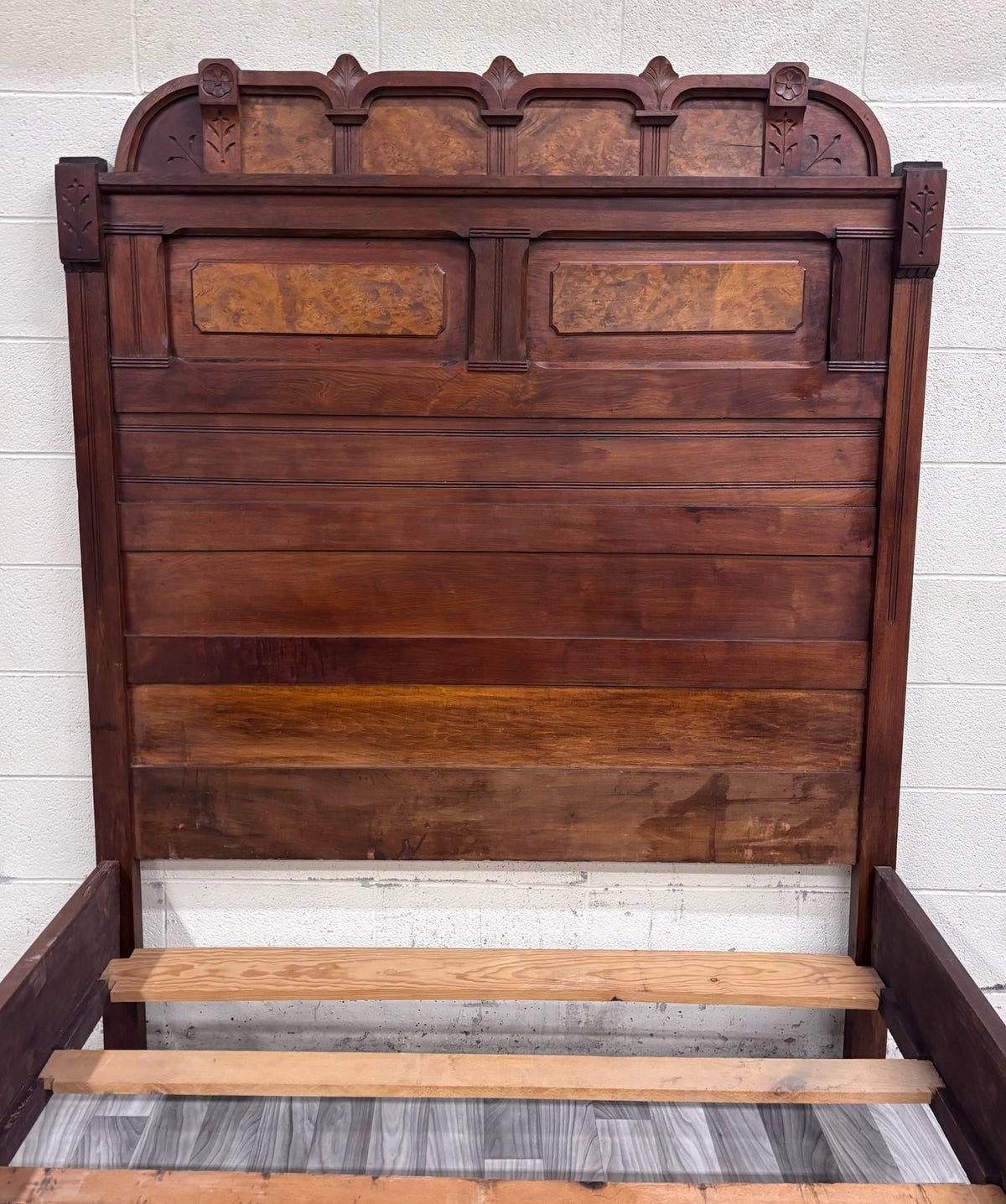 Antique Full Size Victorian Eastlake Monumental Carved Walnut Bed