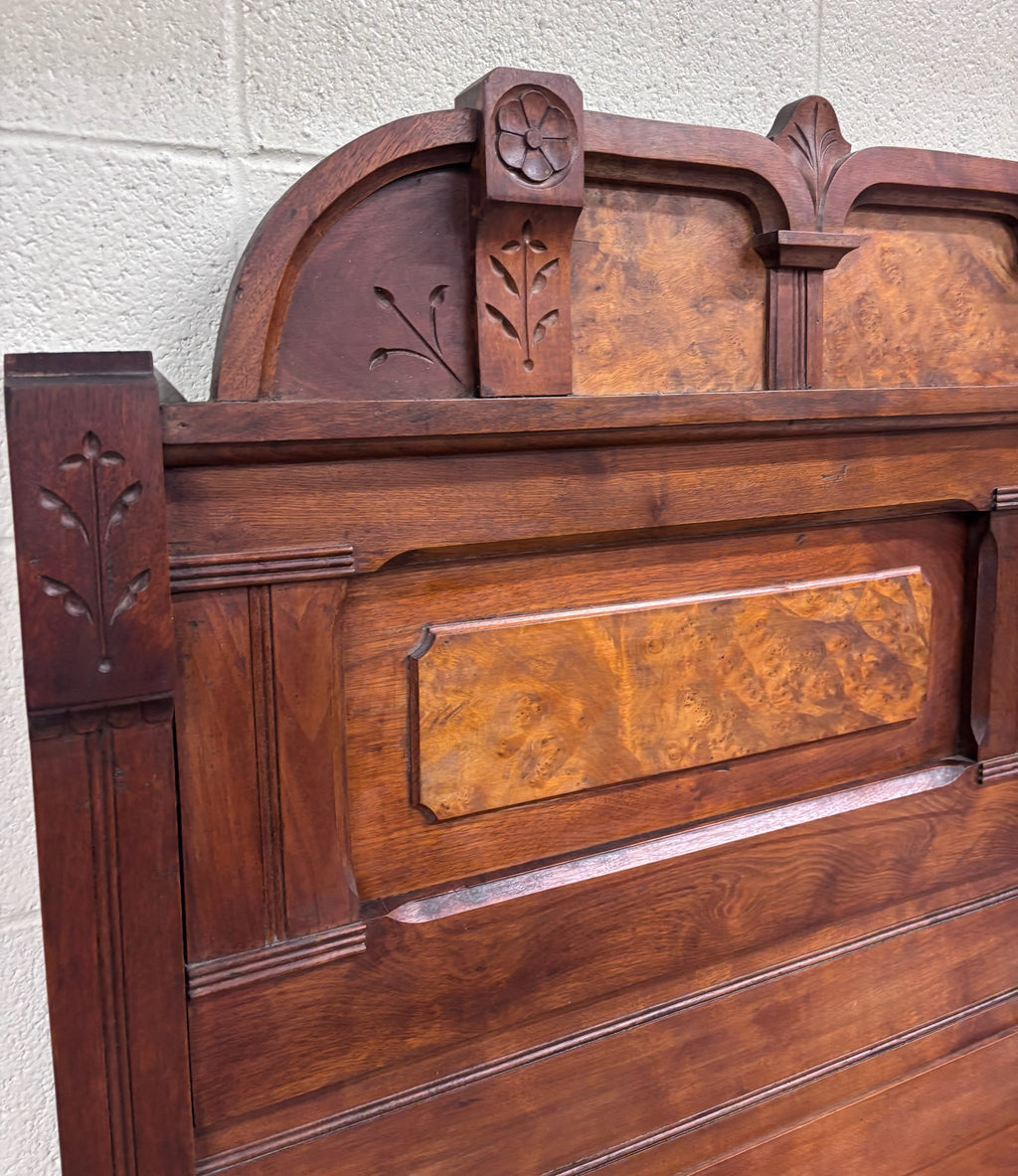 Antique Full Size Victorian Eastlake Monumental Carved Walnut Bed