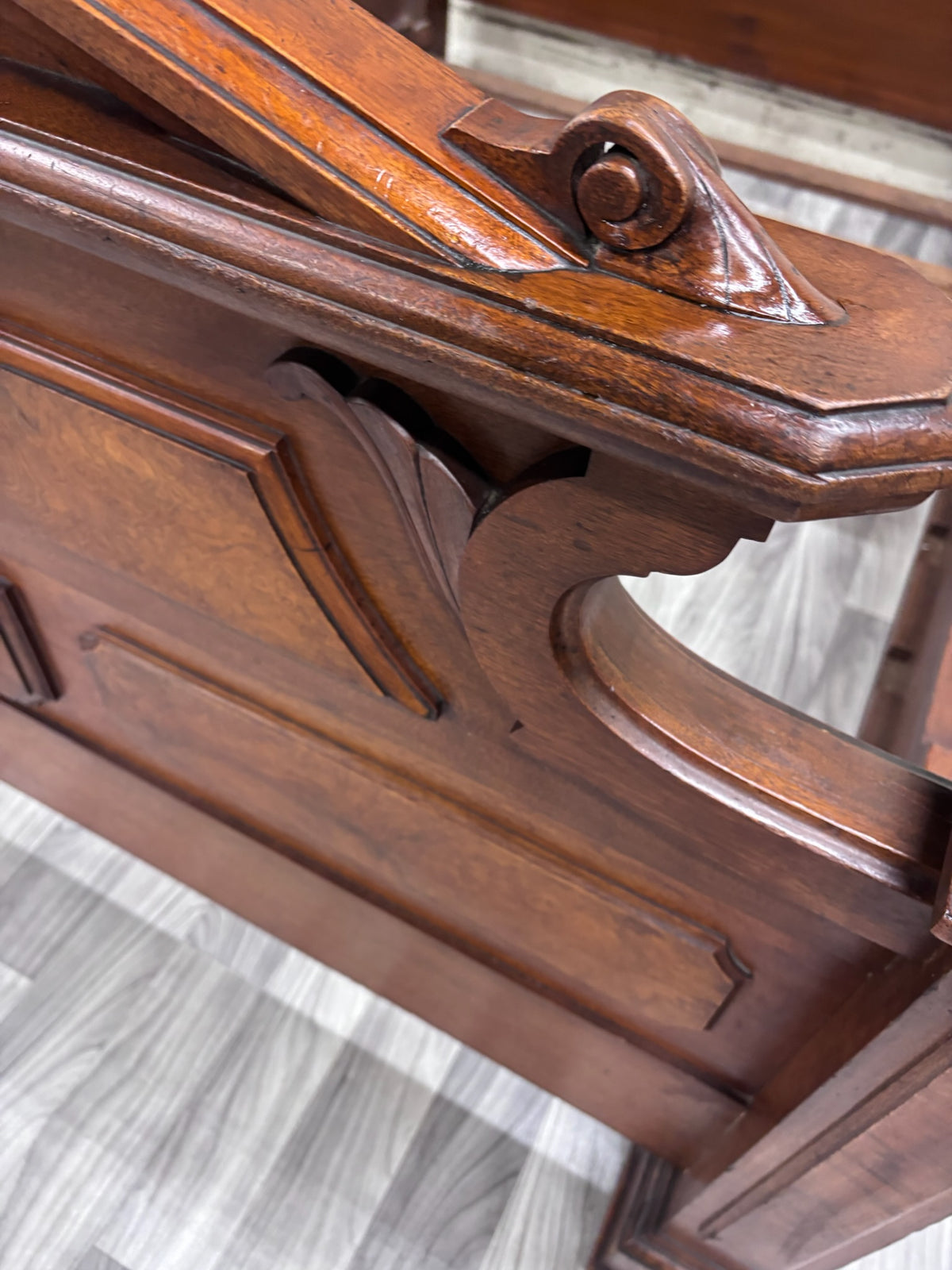 Antique Full Size Victorian Monumental Carved Walnut Burl Wood Bed