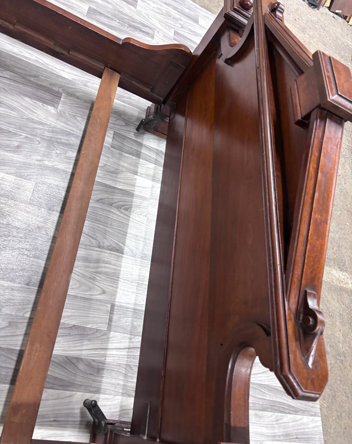 Antique Full Size Victorian Monumental Carved Walnut Burl Wood Bed