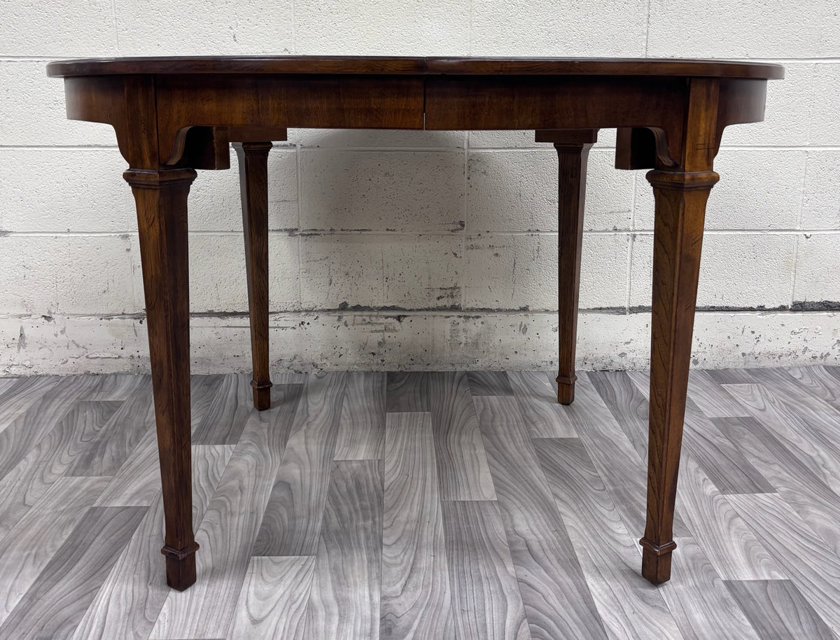 Vintage Drexel Passage Mahogany Sunburst Veneer Round Extension Dining Table