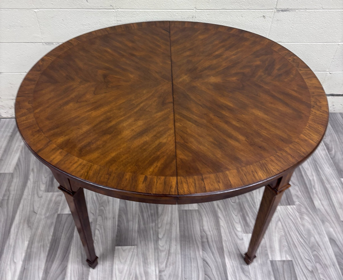 Vintage Drexel Passage Mahogany Sunburst Veneer Round Extension Dining Table