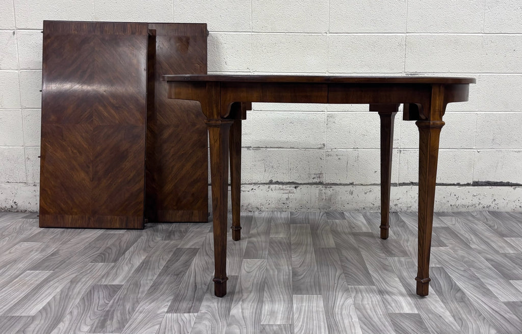 Vintage Drexel Passage Mahogany Sunburst Veneer Round Extension Dining Table