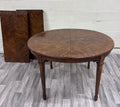 Vintage Drexel Passage Mahogany Sunburst Veneer Round Extension Dining Table