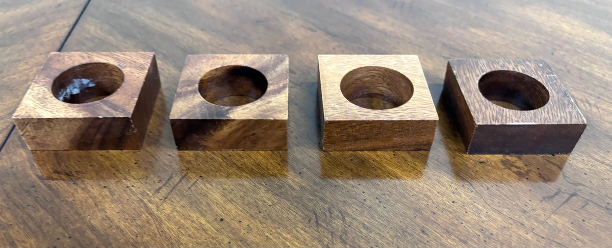 Vintage Solid Wood Square Napkin Rings - Set of 4