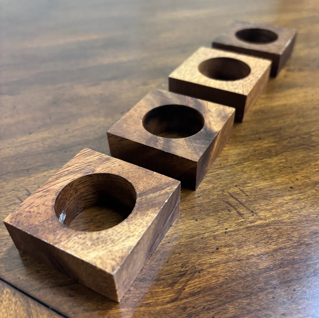Vintage Solid Wood Square Napkin Rings - Set of 4