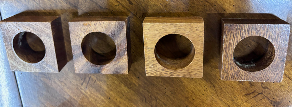 Vintage Solid Wood Square Napkin Rings - Set of 4