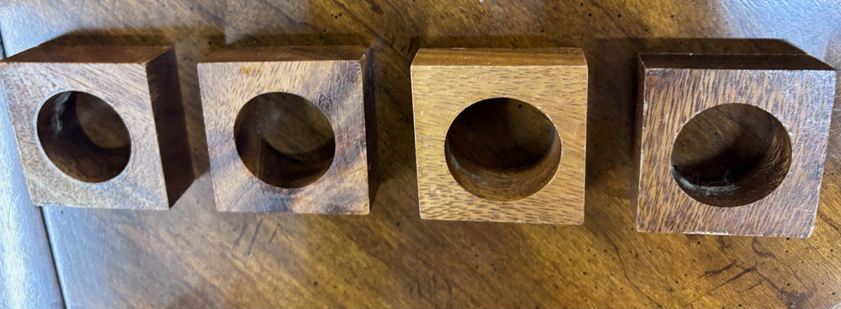 Vintage Solid Wood Square Napkin Rings - Set of 4