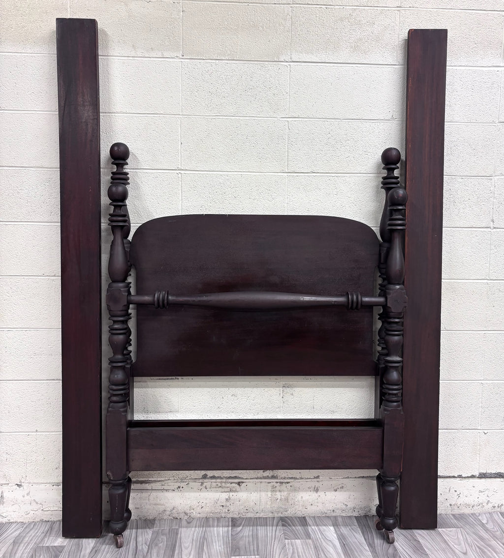 Antique Twin Size Victorian Cannonball Finial Spool & Bobbin Four Poster Bed