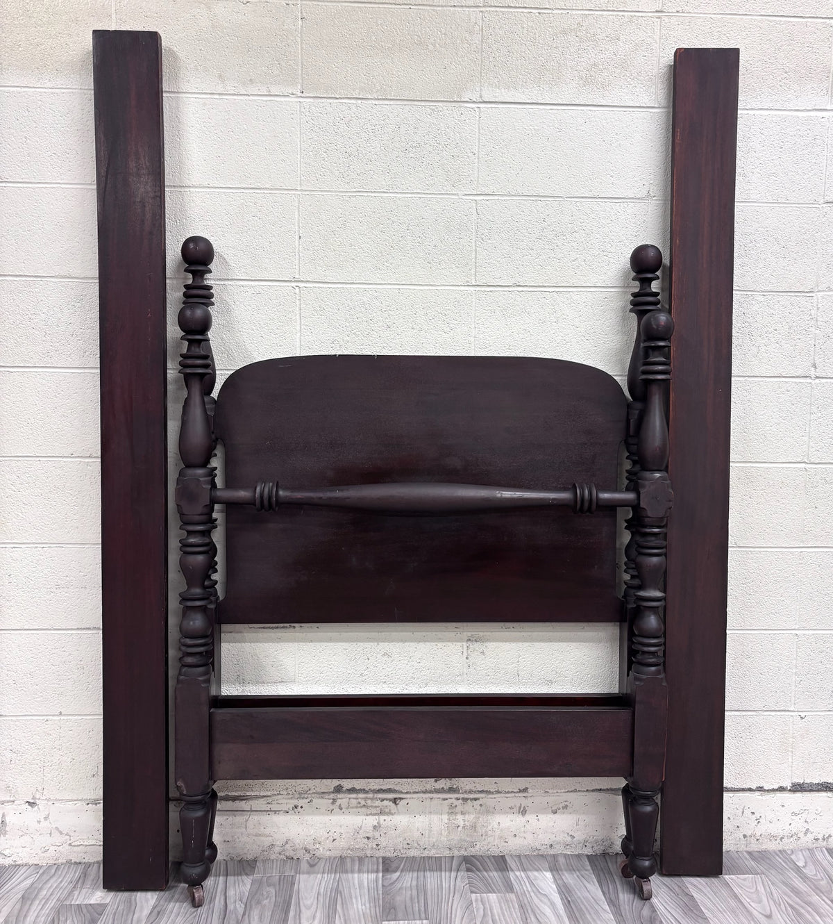 Antique Twin Size Victorian Cannonball Finial Spool & Bobbin Four Poster Bed