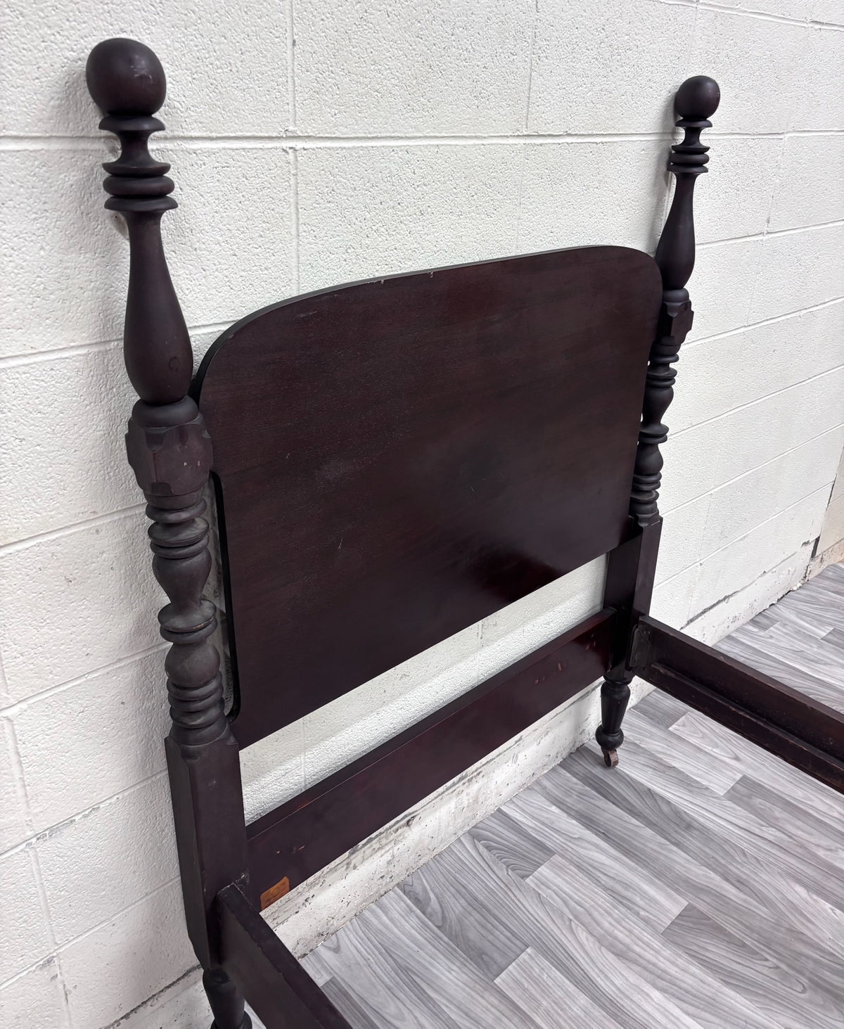 Antique Twin Size Victorian Cannonball Finial Spool & Bobbin Four Poster Bed
