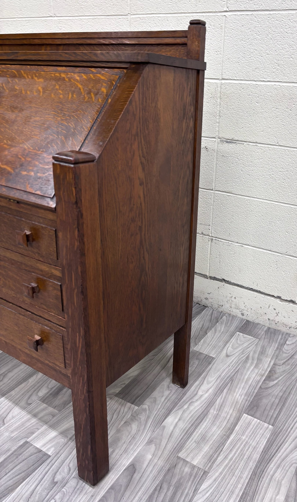 Antique Cron-Kills Co. Arts & Crafts Mission Tiger Oak Secretary Desk