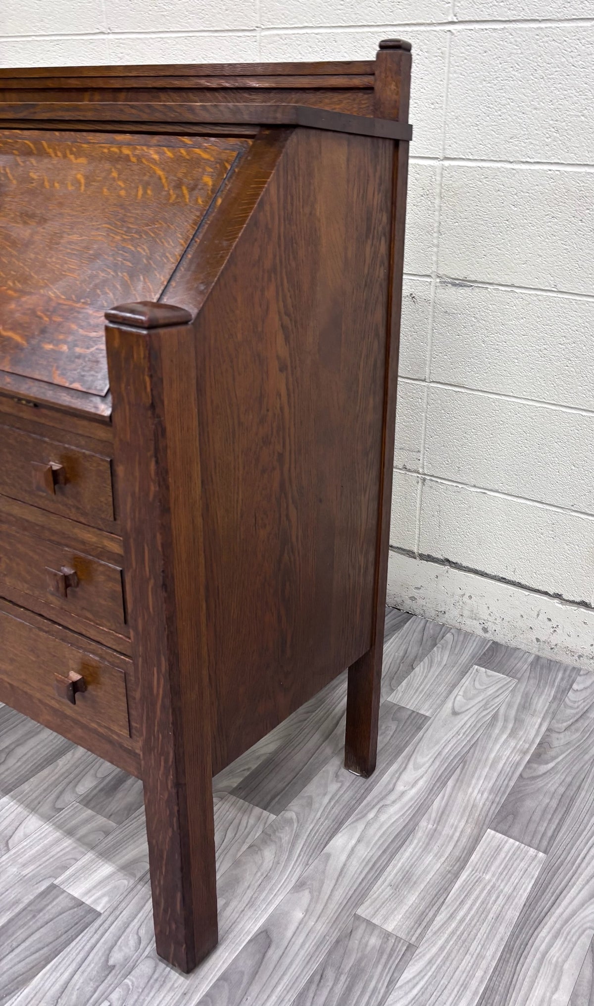Antique Cron-Kills Co. Arts & Crafts Mission Tiger Oak Secretary Desk