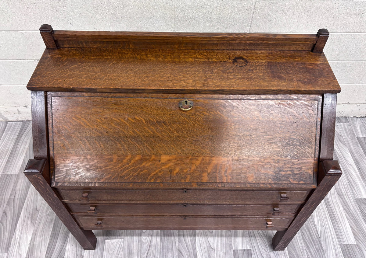 Antique Cron-Kills Co. Arts & Crafts Mission Tiger Oak Secretary Desk