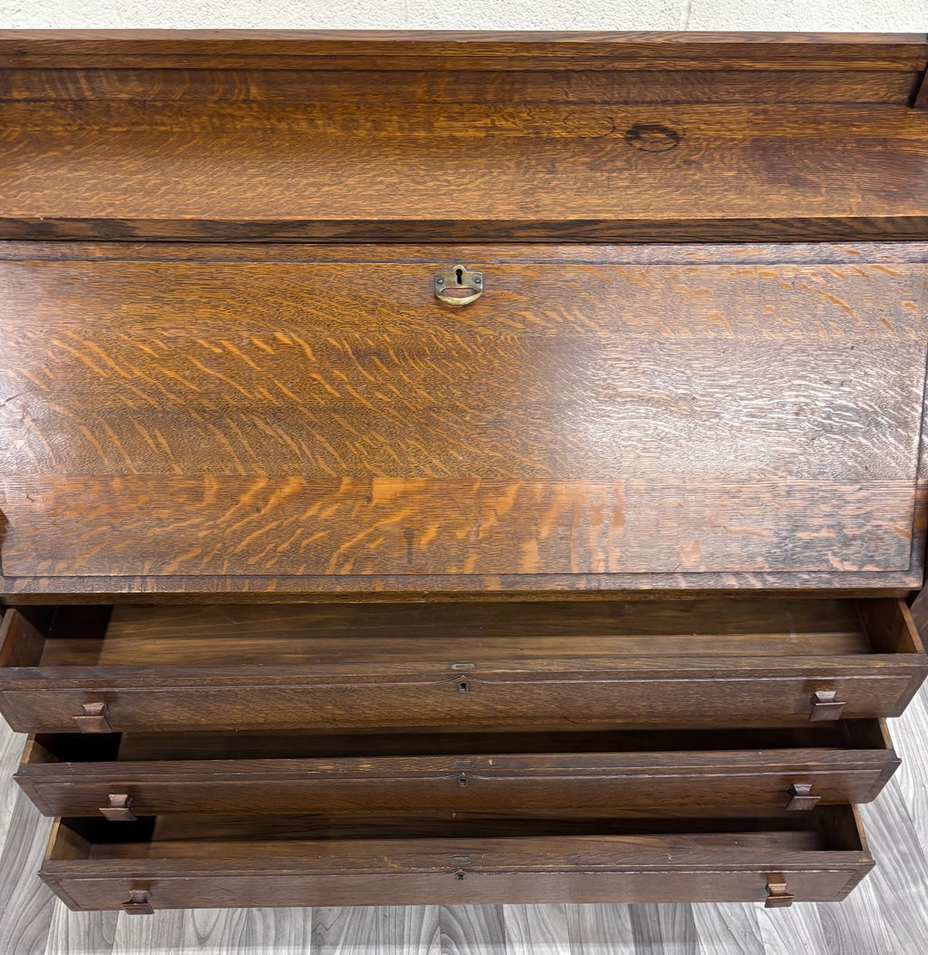 Antique Cron-Kills Co. Arts & Crafts Mission Tiger Oak Secretary Desk