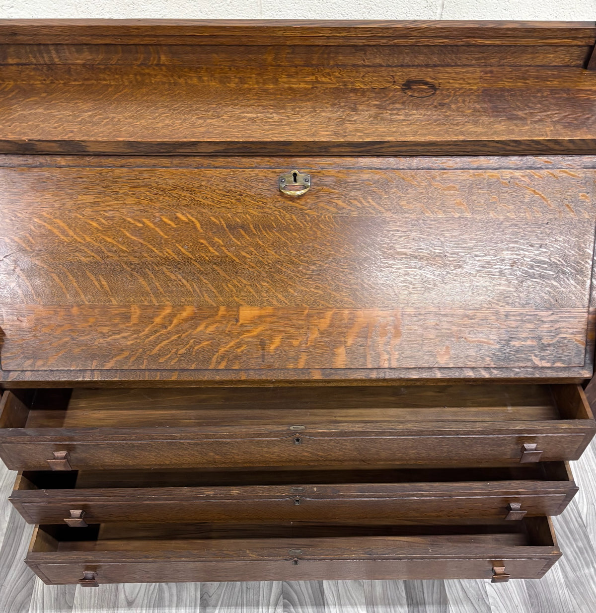 Antique Cron-Kills Co. Arts & Crafts Mission Tiger Oak Secretary Desk