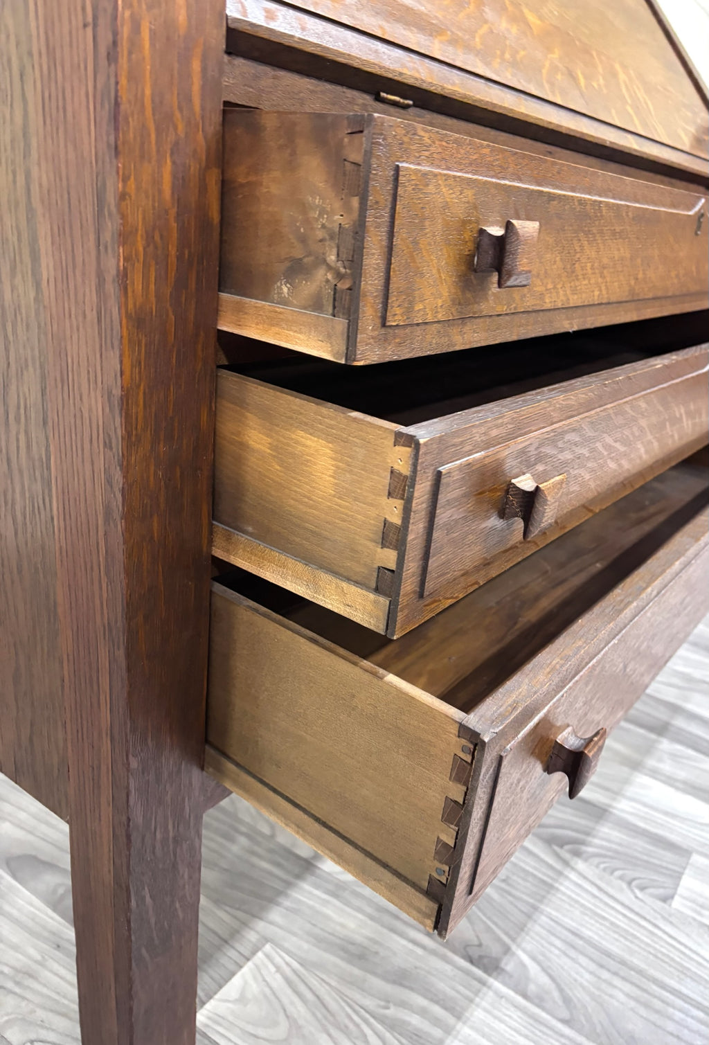 Antique Cron-Kills Co. Arts & Crafts Mission Tiger Oak Secretary Desk