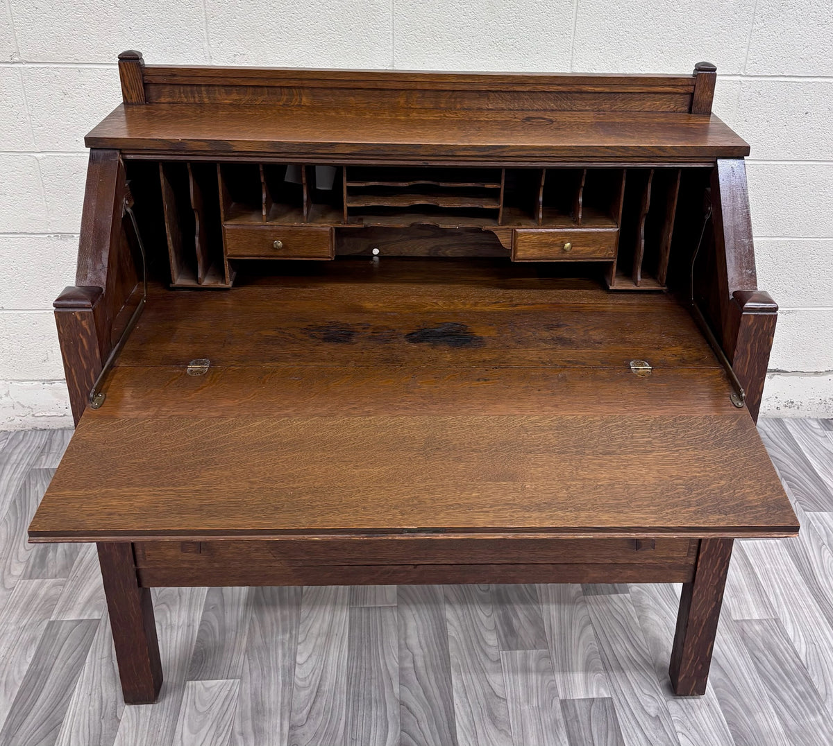 Antique Cron-Kills Co. Arts & Crafts Mission Tiger Oak Secretary Desk
