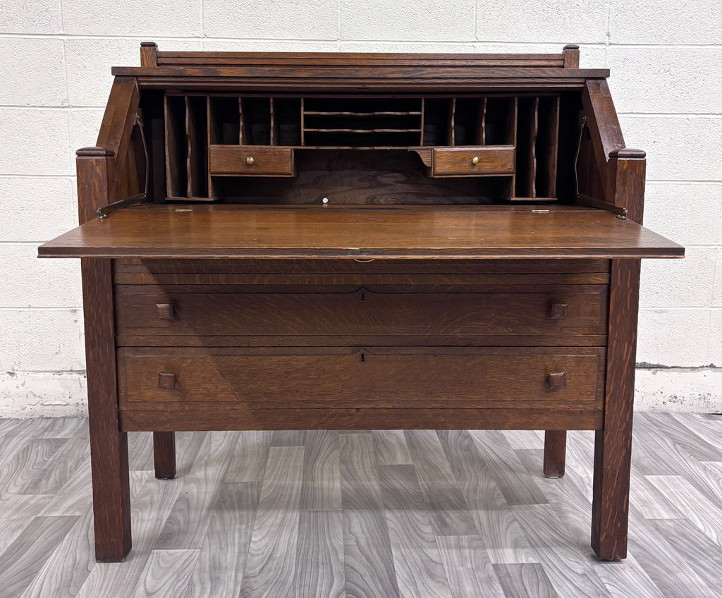 Antique Cron-Kills Co. Arts & Crafts Mission Tiger Oak Secretary Desk