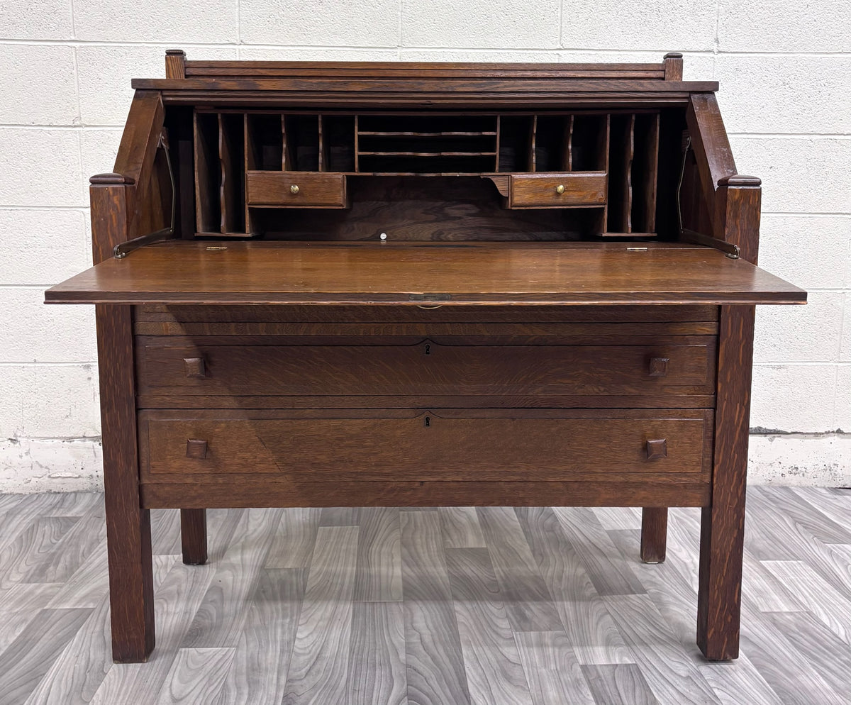 Antique Cron-Kills Co. Arts & Crafts Mission Tiger Oak Secretary Desk