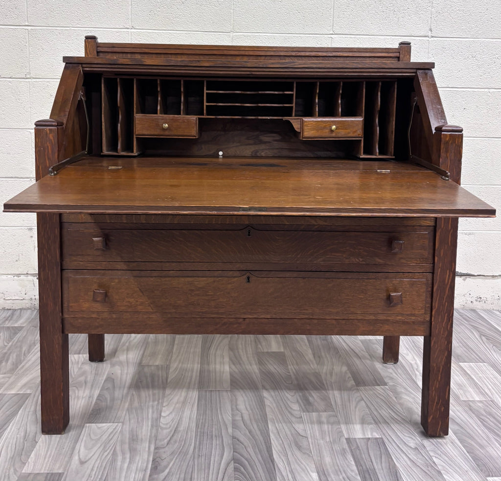 Antique Cron-Kills Co. Arts & Crafts Mission Tiger Oak Secretary Desk
