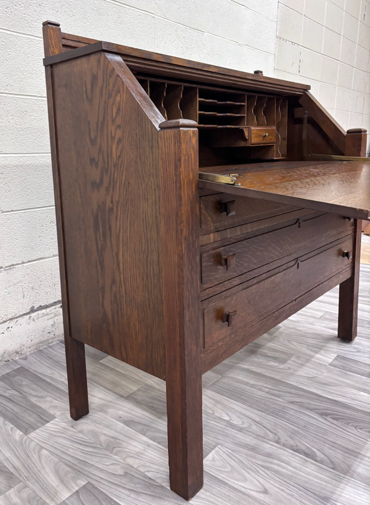 Antique Cron-Kills Co. Arts & Crafts Mission Tiger Oak Secretary Desk