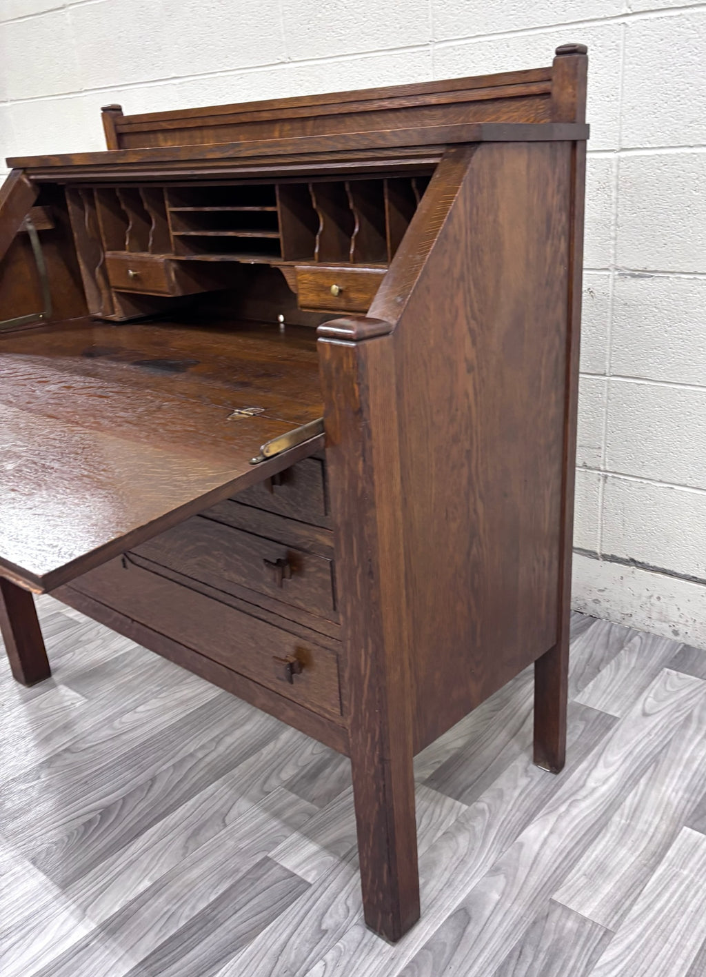 Antique Cron-Kills Co. Arts & Crafts Mission Tiger Oak Secretary Desk