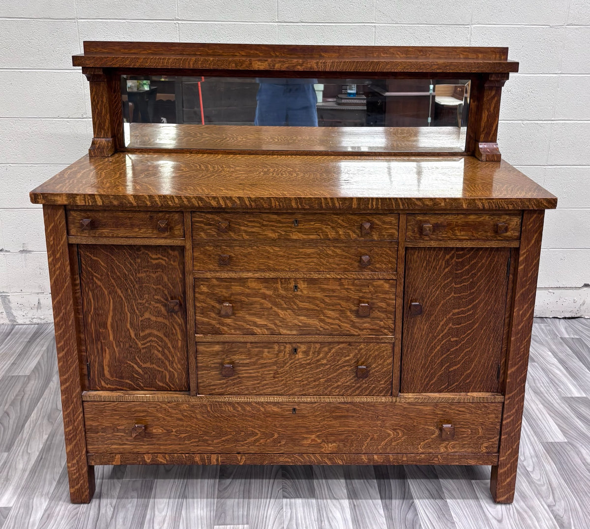 Antique American Mission Arts & Crafts Tiger Oak Sideboard Buffet Console