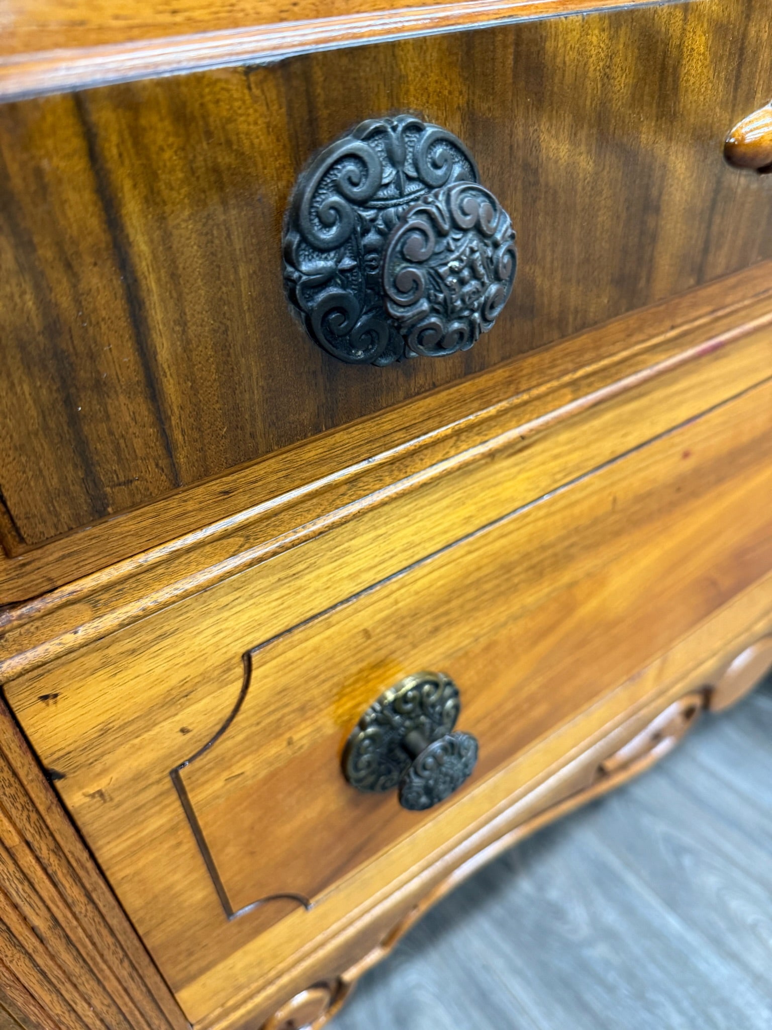 Vintage American Jacobean Tudor Revival Walnut Buffet Sideboard Server