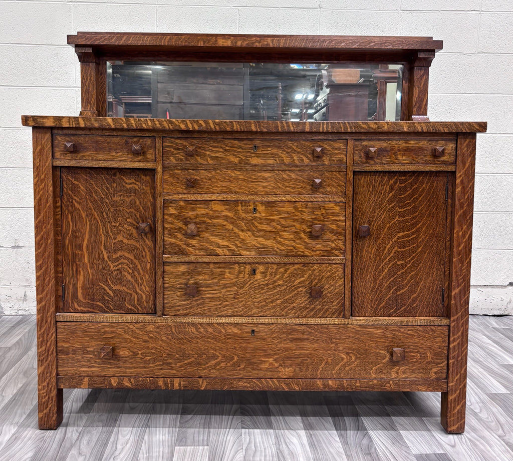 Antique American Mission Arts & Crafts Tiger Oak Sideboard Buffet Console