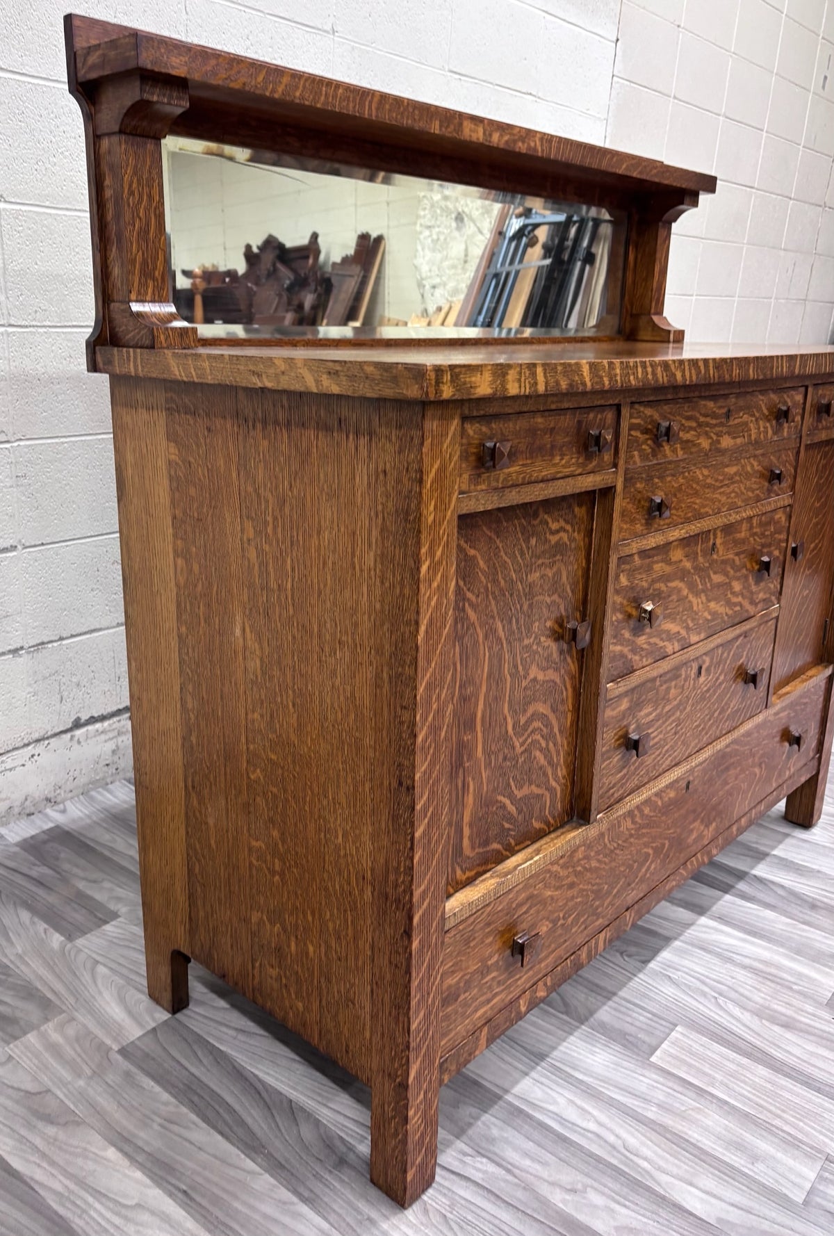 Antique American Mission Arts & Crafts Tiger Oak Sideboard Buffet Console