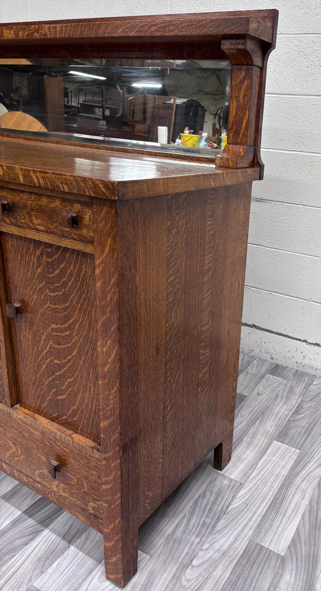 Antique American Mission Arts & Crafts Tiger Oak Sideboard Buffet Console