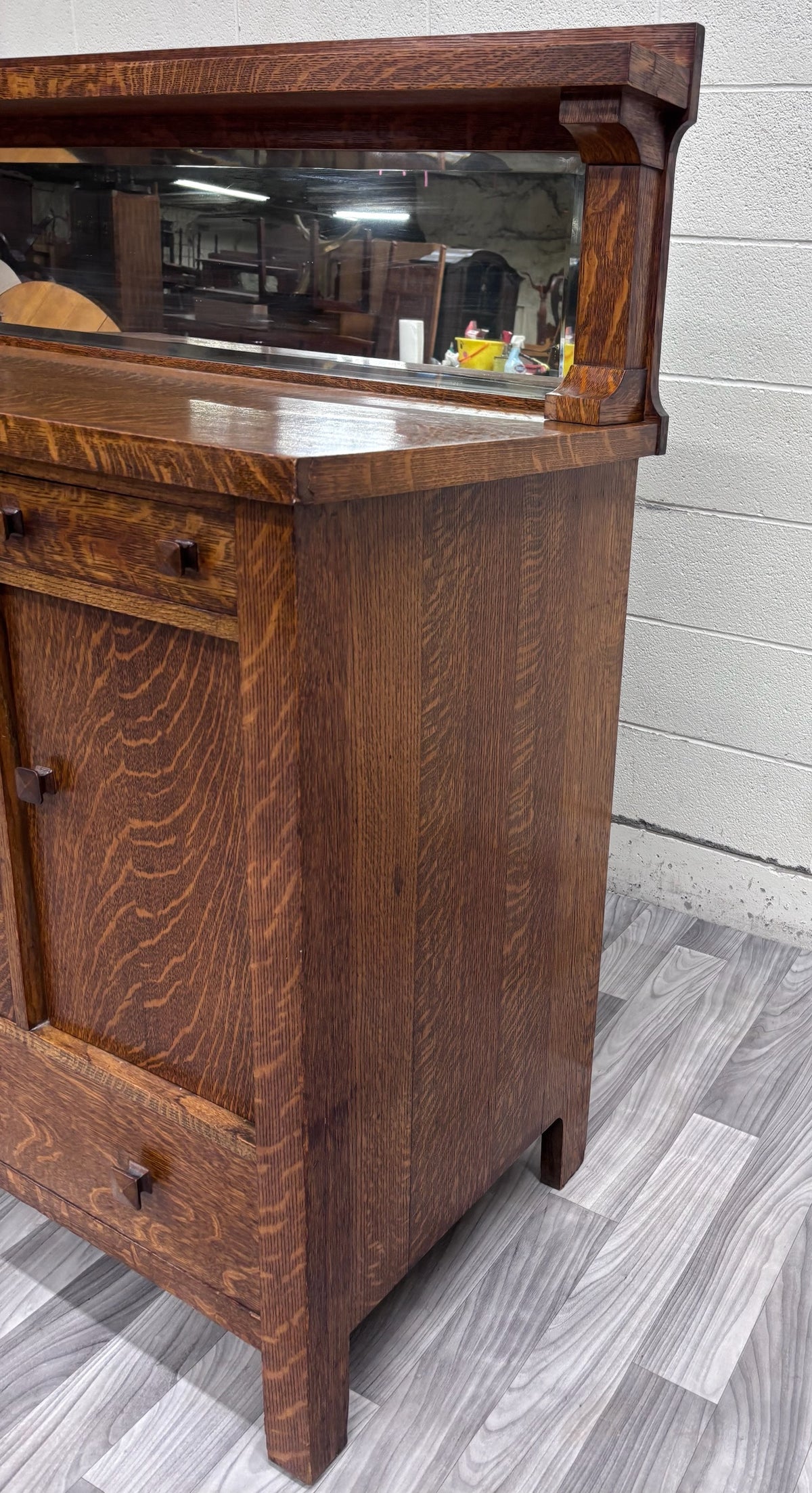 Antique American Mission Arts & Crafts Tiger Oak Sideboard Buffet Console