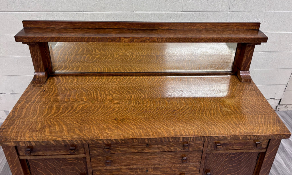 Antique American Mission Arts & Crafts Tiger Oak Sideboard Buffet Console