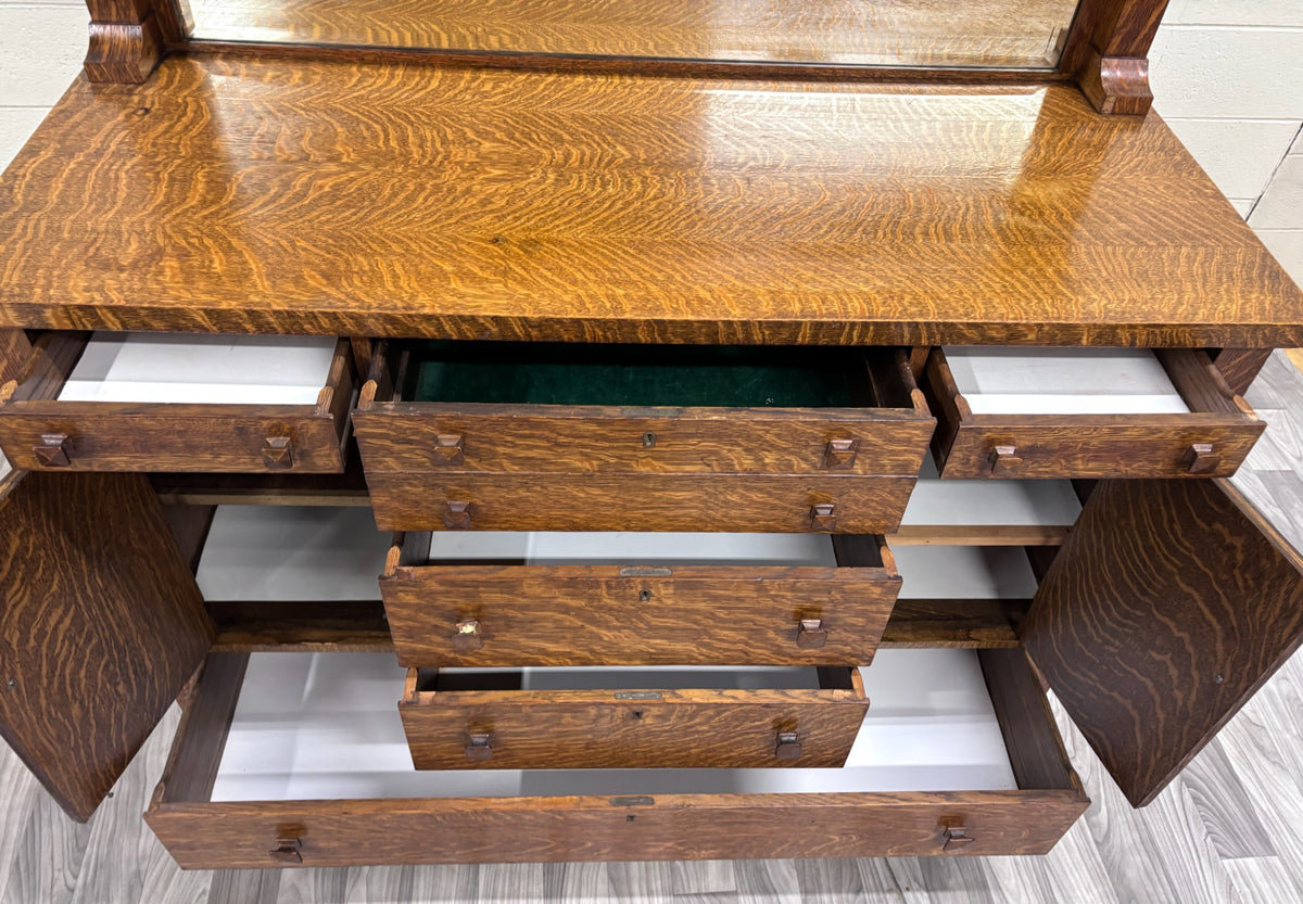 Antique American Mission Arts & Crafts Tiger Oak Sideboard Buffet Console