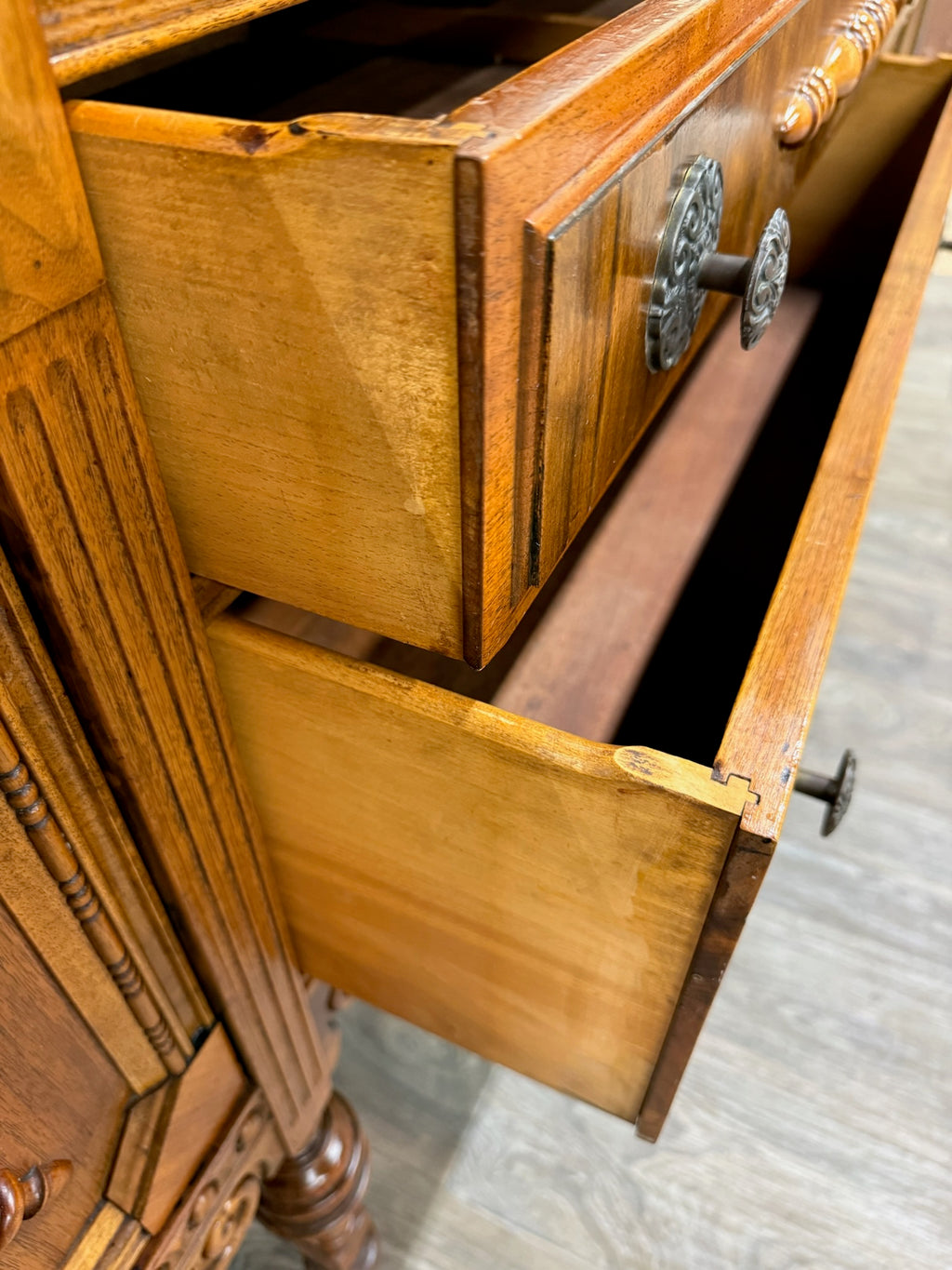 Vintage American Jacobean Tudor Revival Walnut Buffet Sideboard Server