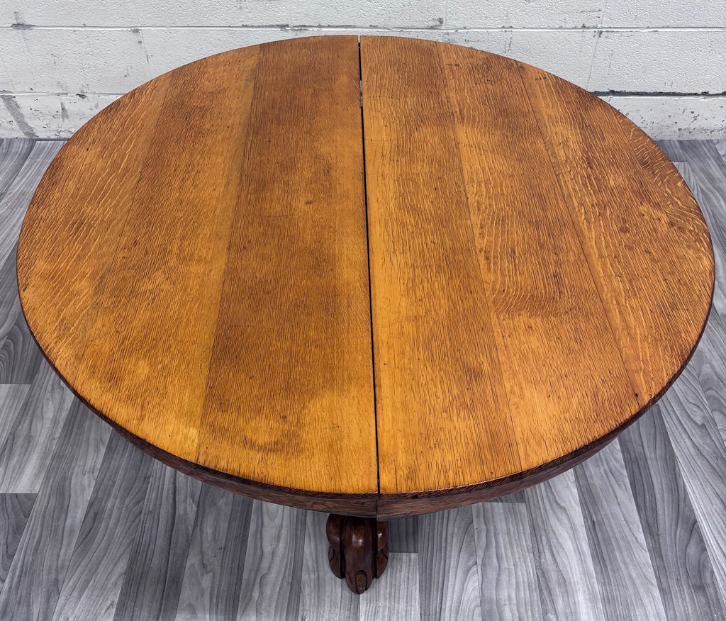 Antique Victorian 44” Round Quarter Sawn Tiger Oak Coffee Table Cocktail Table