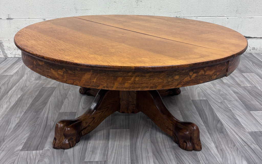 Antique Victorian 44” Round Quarter Sawn Tiger Oak Coffee Table Cocktail Table