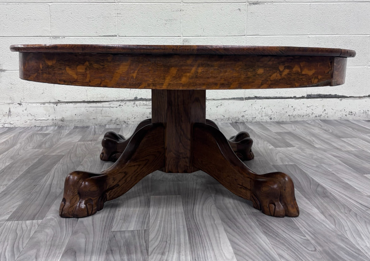 Antique Victorian 44” Round Quarter Sawn Tiger Oak Coffee Table Cocktail Table