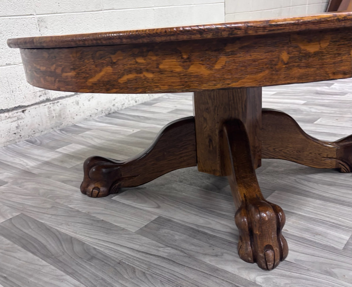 Antique Victorian 44” Round Quarter Sawn Tiger Oak Coffee Table Cocktail Table