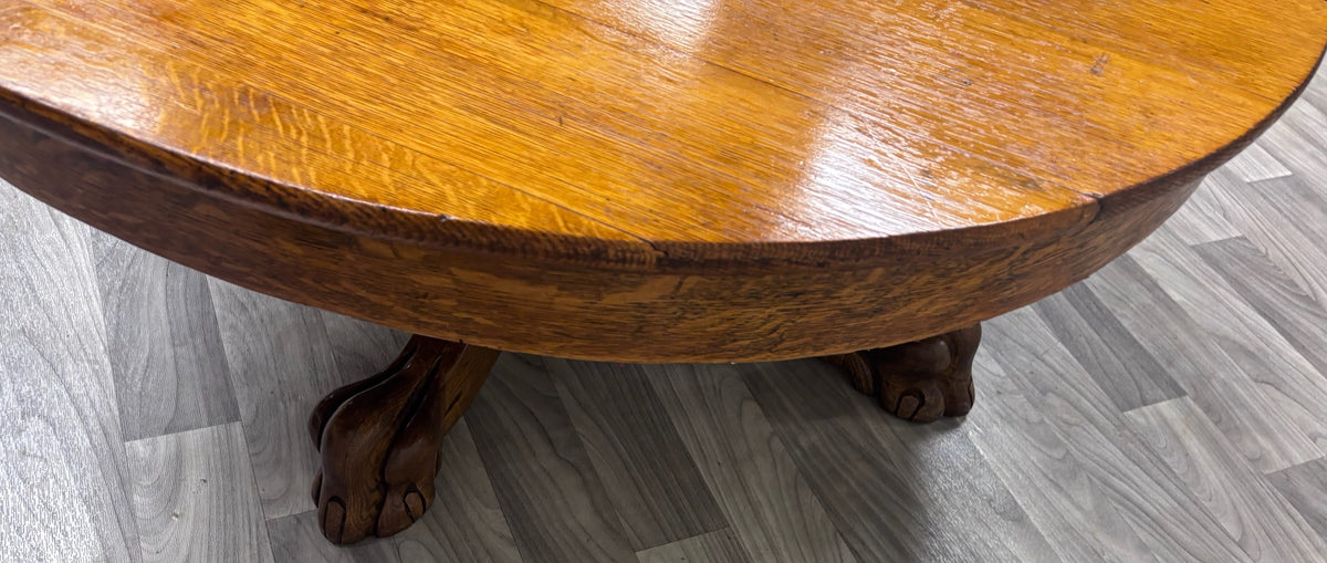 Antique Victorian 44” Round Quarter Sawn Tiger Oak Coffee Table Cocktail Table