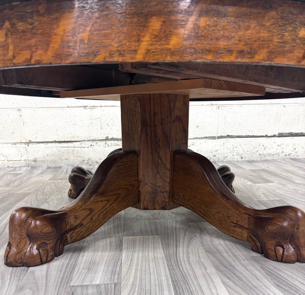 Antique Victorian 44” Round Quarter Sawn Tiger Oak Coffee Table Cocktail Table