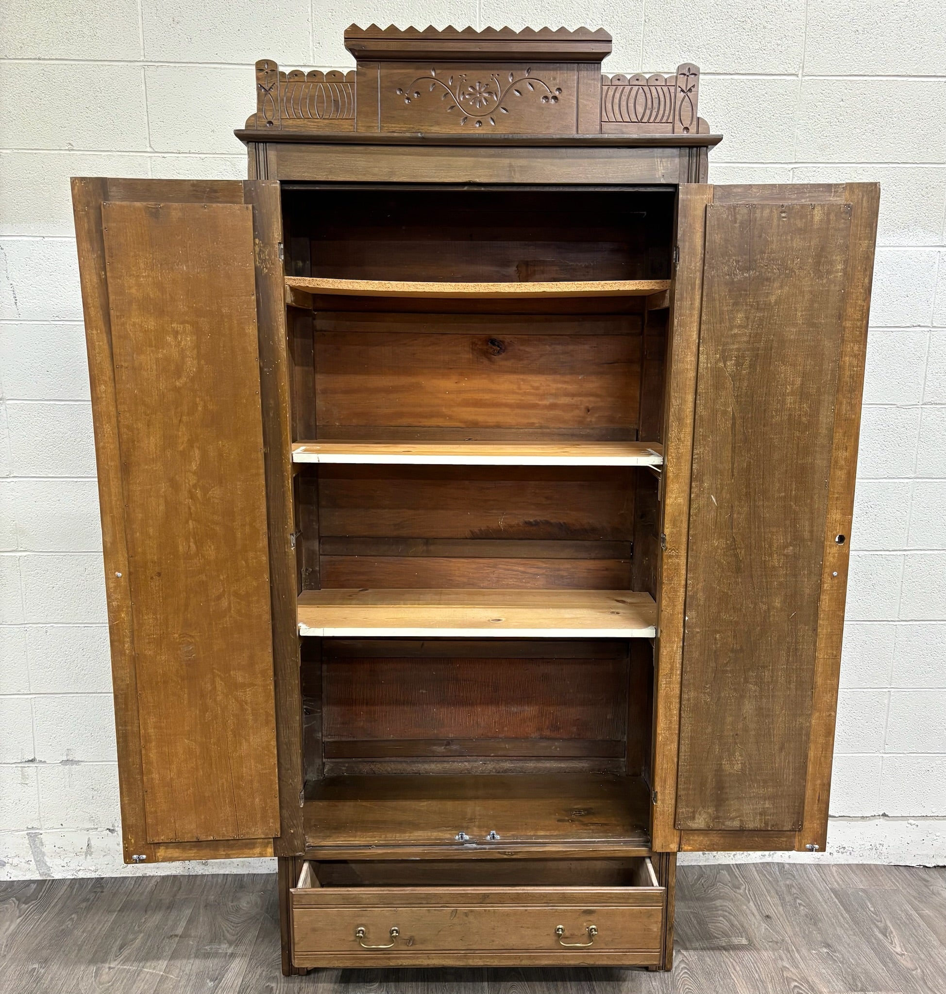 Antique Victorian Eastlake Aesthetic Movement Wardrobe Armoire Hall Cupboard