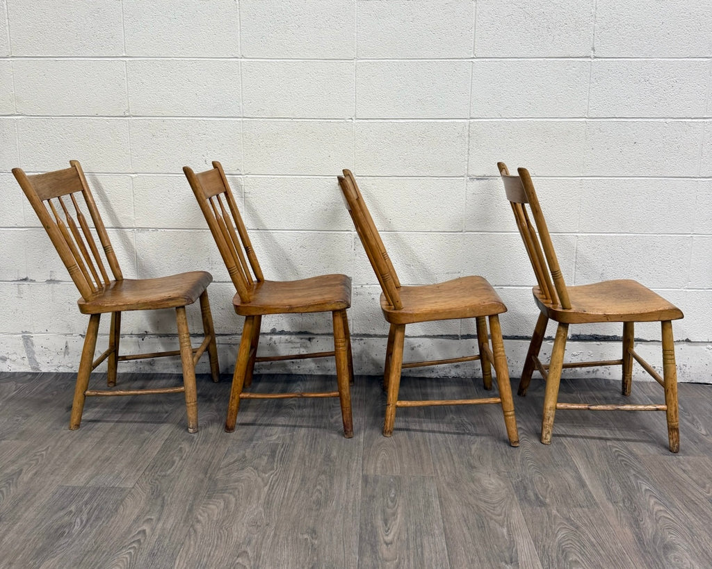 Antique Windsor Farmhouse Arrowback Plank Seat Dining Chairs