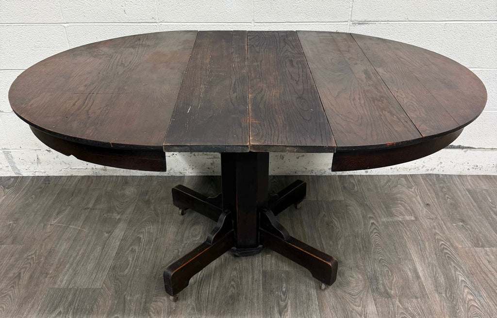 Antique Arts & Crafts Mission Quarter Sawn Oak Pedestal Dining Table