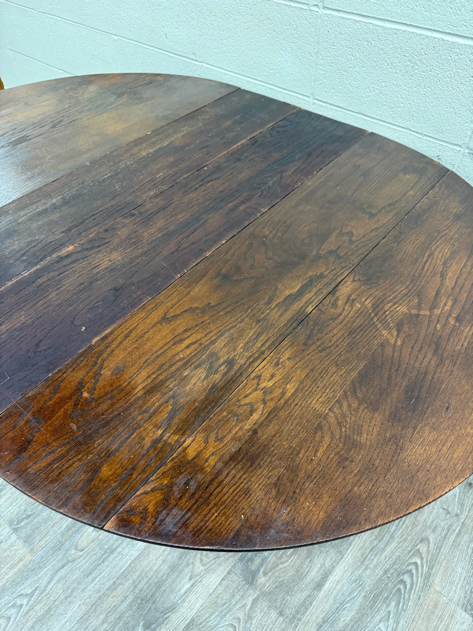 Antique Arts & Crafts Mission Quarter Sawn Oak Pedestal Dining Table