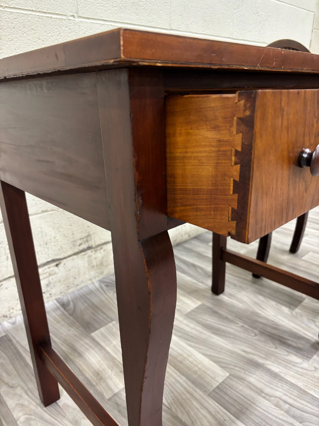 Antique American Empire Mahogany Writing Desk with Lyre Back Needlepoint Chair